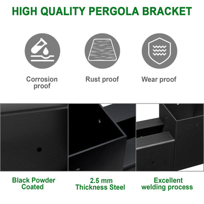 HomiShare 4"x 4" Pergola Brackets, 2Pcs Steel 3-Way Flat Angle Corner Bracket, Heavy Duty Black Powder Coated Pergola Kit for Gazebo 4"x 4" (Actual: - WoodArtSupply