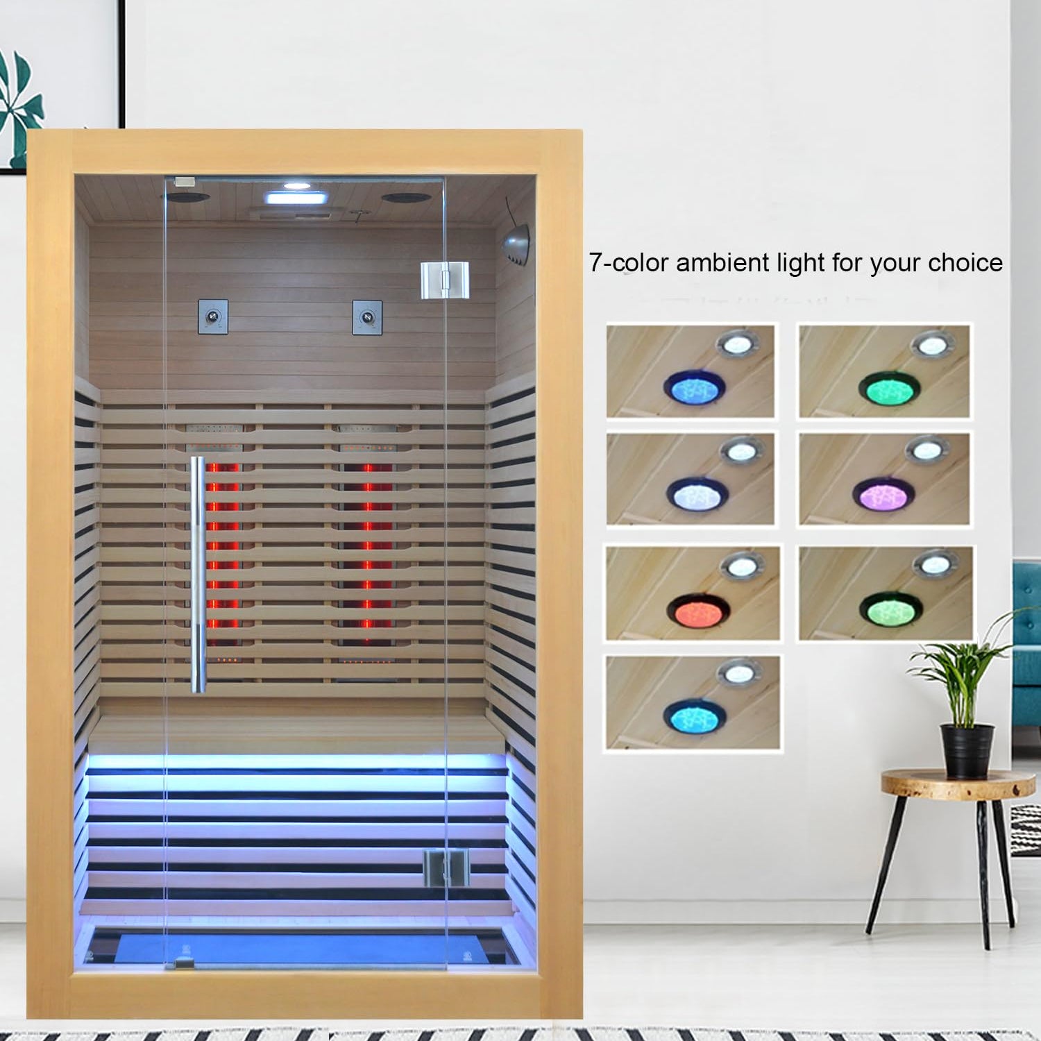 Infrared Sauna Room Wooden Canadian Hemlock Low EMF 2-3 Person 2080W Full Spectrum Sauna Room, Personal Home Spa Carbon Heater Sauna, WoodArtSupply