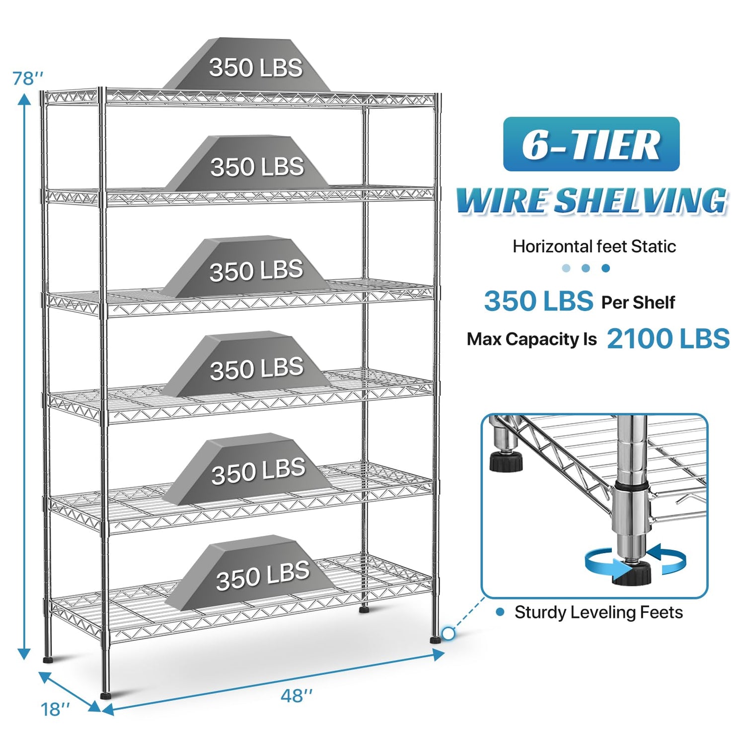 Meet perfect Adjustable Storage Shelves 6 Tier Wire Shelving Unit and Storage, 2100lbs Capacity Metal Shelving Heavy Duty Garage Shelves Storage Meet perfect