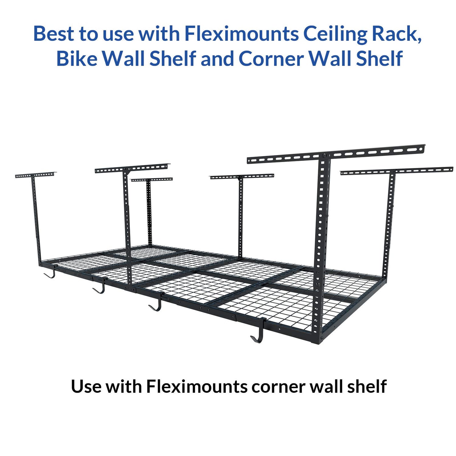 FLEXIMOUNTS 4-Pack Add-On Storage Rail Hook Accessory for Garage Ceiling Storage Rack and Wall Shelving, Black FLEXIMOUNTS