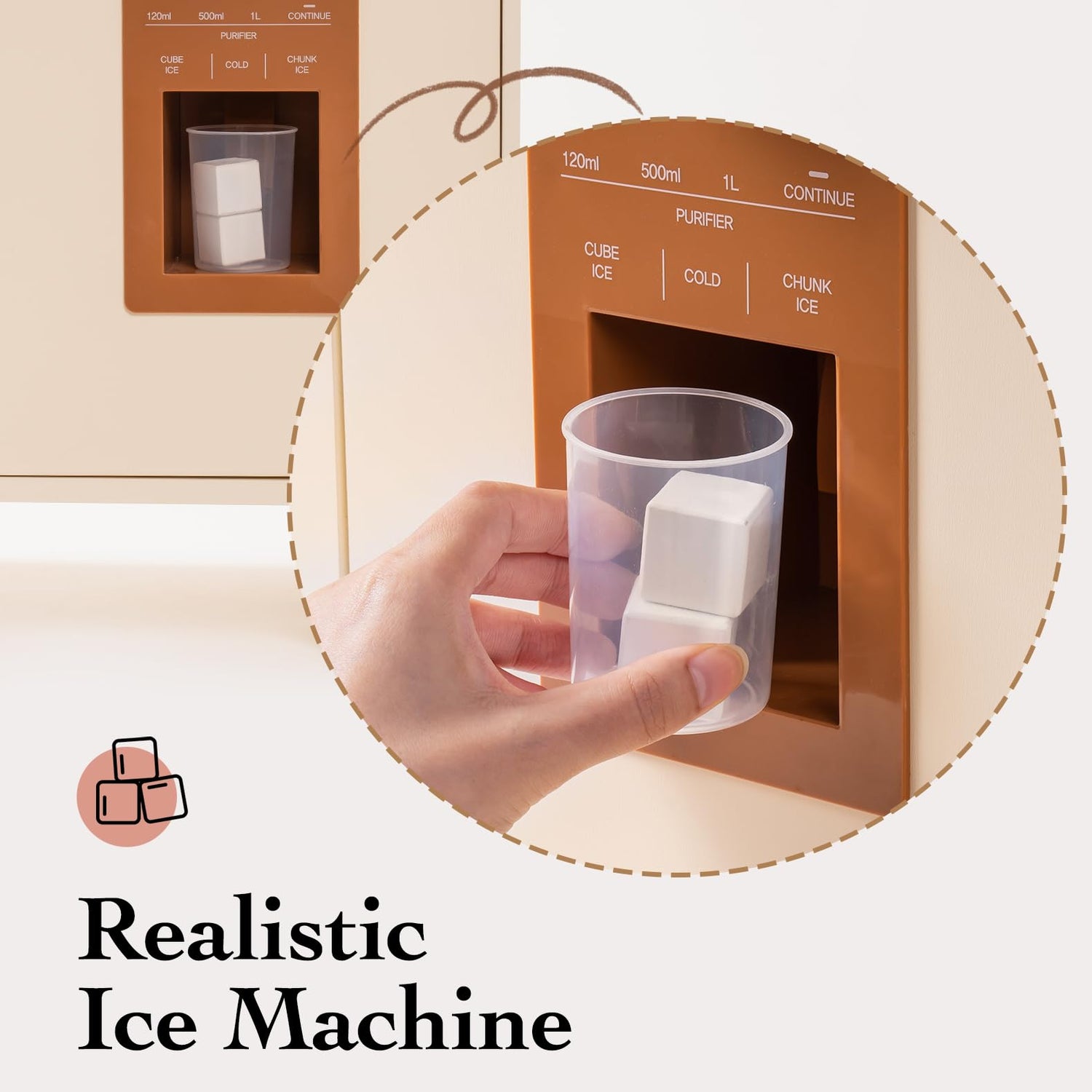 ROBOTIME Play Kitchen with Pretend Ice Cube Dispenser for Kids, Wooden Kids Kitchen Playset, Toy Kitchen Set for Toddler Age 3 4 5 6 (Mocha) ROBOTIME