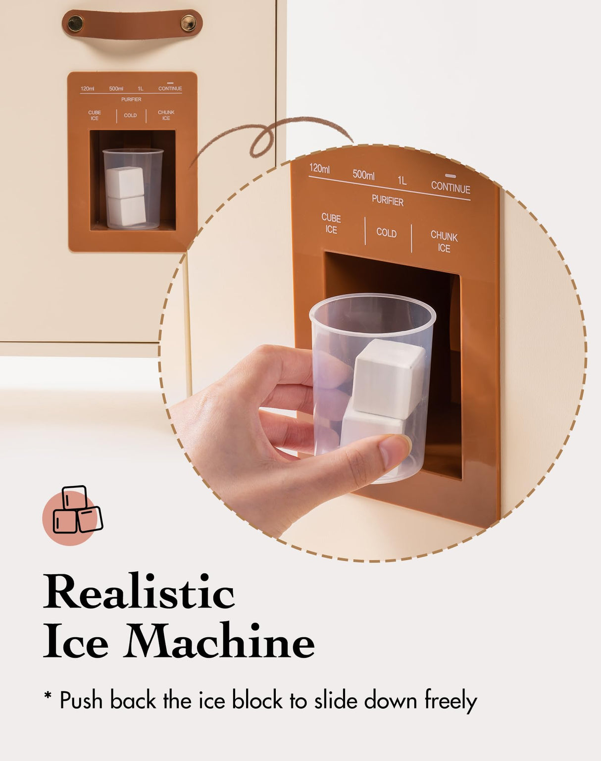 ROBOTIME Play Kitchen with Pretend Ice Cube Dispenser for Kids, Wooden Kids Kitchen Playset, Toy Kitchen Set for Toddler Age 3 4 5 6 (Mocha) ROBOTIME