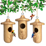 Hummingbird House, 3Pcs Humming Bird House for Outside Hanging, Natural Wooden Hummingbird Nest, Gardening Gifts Home Decoration yewacne