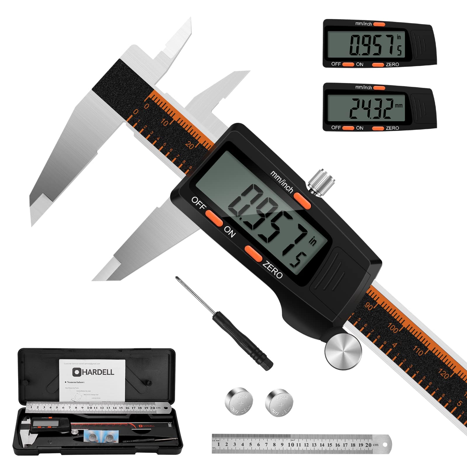 HARDELL Digital Caliper 6 Inch with Large LCD Screen，Calipers Measuring Tool with Auto-Off Feature, Inch/Millimeter Conversion, Electronic Vernier - WoodArtSupply