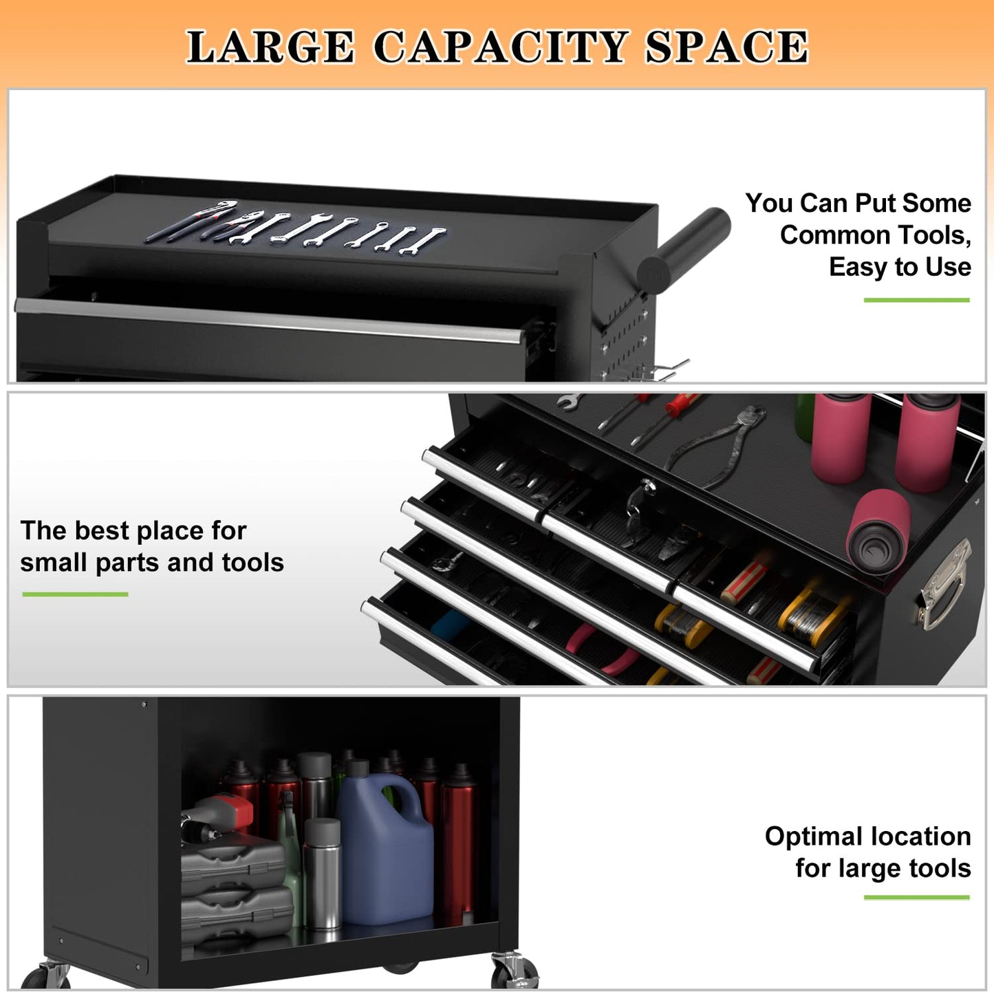 8-Drawer High Capacity Rolling Tool Chest, Removable Cabinet Storage Tool Box with Wheels and Drawers, Detachable Toolbox with Lock for Workshop - WoodArtSupply