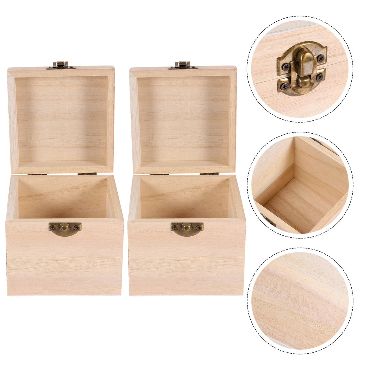 Cabilock Treasure Chest Box 2Pcs Wooden Keepsake Box Unfinished Wood Box Treasure Jewelry Chest Vintage Handmade Craft Box with Hinged Lid for Cabilock