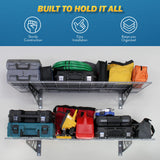 MonsterRax | Garage Wall Shelf Two-Pack White or Hammertone | Three Size Options | Includes Bike Hooks | 500lb Weight Capacity (Hammertone, 18"x36") MonsterRax