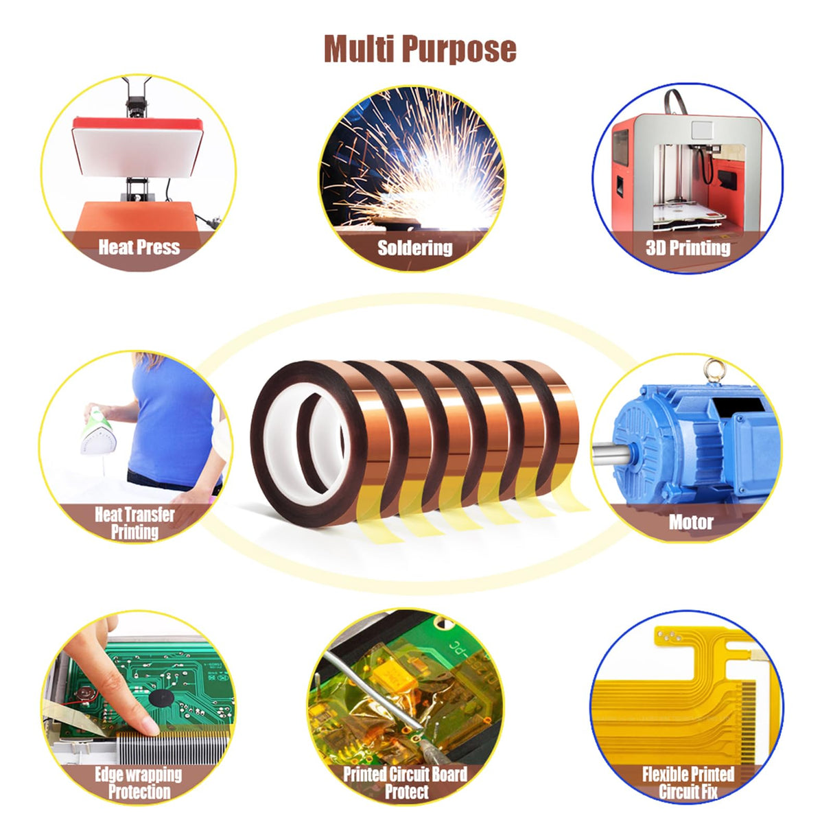 MEBMIK 6 Rolls 10mm x16m(52FT) Heat Tape High Temperature Heat Resistant Tape Heat Transfer Tape for Heat Sublimation Press Vinyl,No Residue MEBMIK