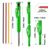 Hiboom 3 Pack Carpenter Pencils Set with 24 Refills, 2.8 mm Mechanical Carpenter Pencil Built in Sharpener Woodworking Marking Tool Solid Long Nosed Hiboom