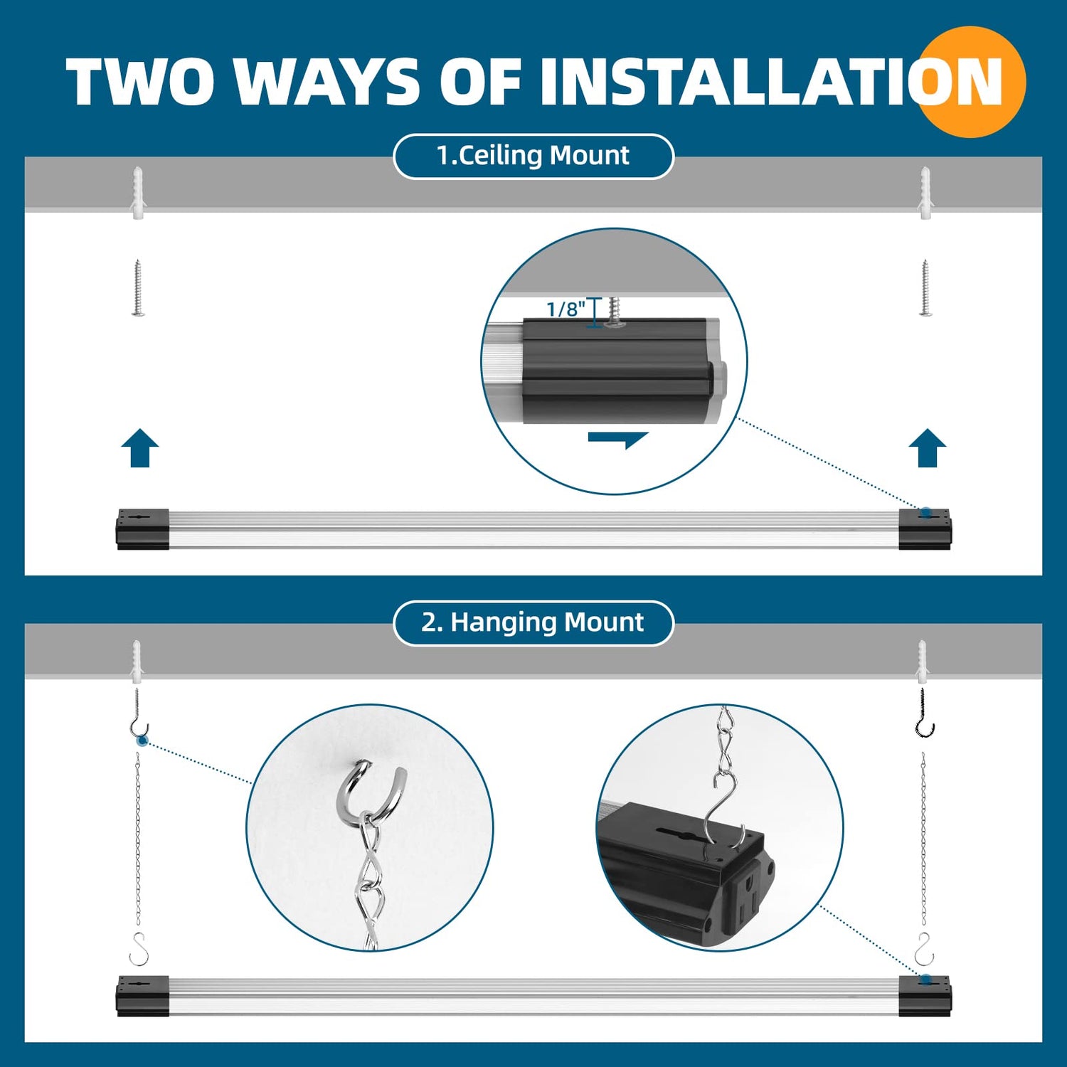 Barrina LED Shop Light for Garage, 10000LM, 84W, 4FT, 5000K Linkable Light Fixture for Workshop, Basement, Hanging or FlushMount, Heat Dissipation, Barrina
