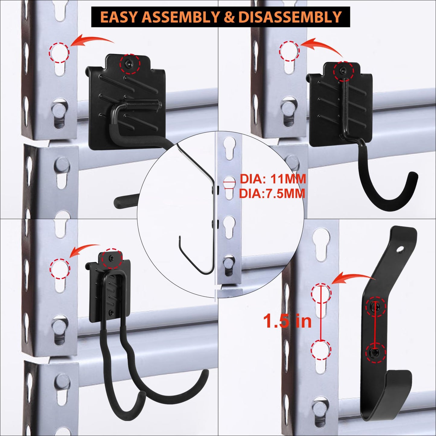 Wallmaster Boltless Shelving Hook Organizer Kit, 7 Pcs Adjustable Storage Hanging Accessories for 1.5 inch Keyhole Rack, Garage Tool System Heavy - WoodArtSupply