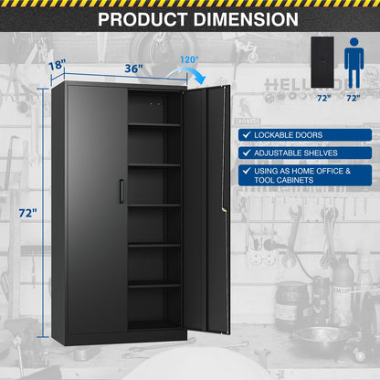 Fesbos Metal Storage Cabinet-72” Tall Steel File Cabinets with Lockable Doors and Adjustable Shelves-Black Steel Storage Cabinet for Home, School, - WoodArtSupply