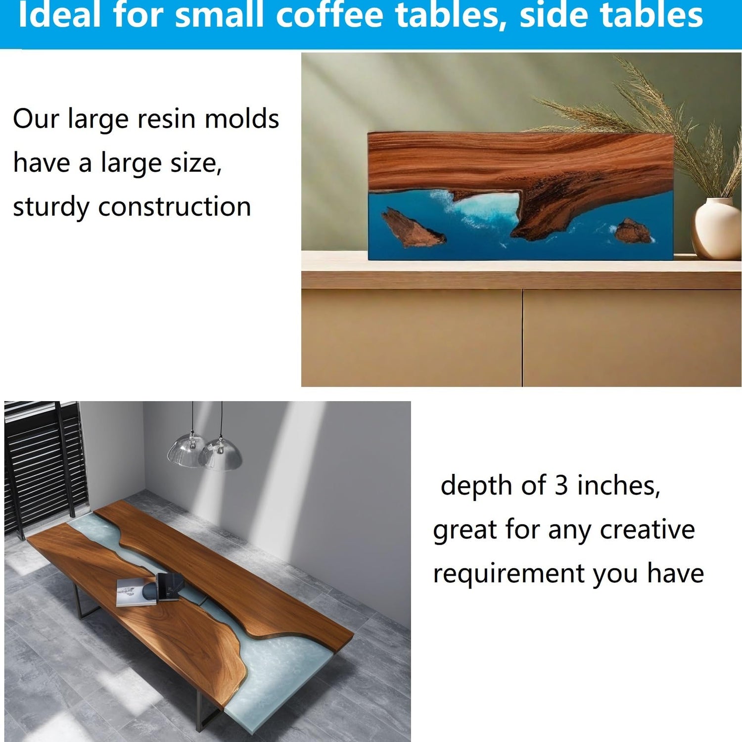 2Pcs Extra Large Reusable Epoxy Resin Table Mold 19x11x3 inch 15.7x9.8x3 inch Rectangles Epoxy Resin Molds for River Table, Coffee Side Table, ModWgGuo
