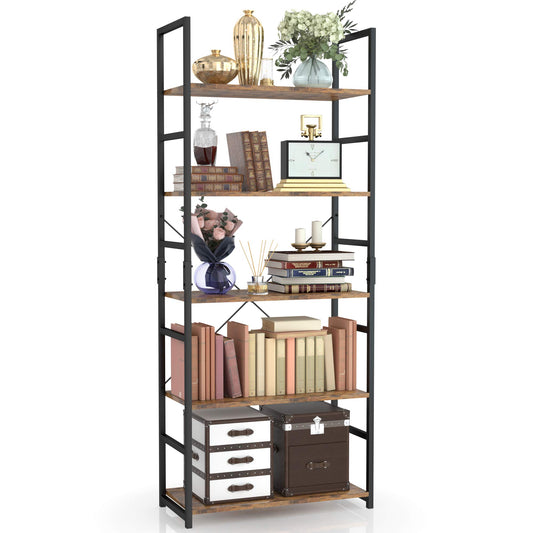 NUMENN 5-Tier Vintage Bookshelf - Elegant Storage Organizer for Home & Office - WoodArtSupply