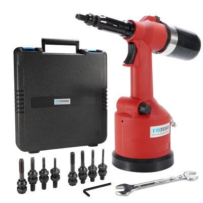 EROSHAK Industrial Hydraulic Pneumatic Riveter Automatic Air Rivet Nut Gun Tool Setting Kit Rivnut Riveting，with Metric & SAE Mandrels (8 Size)