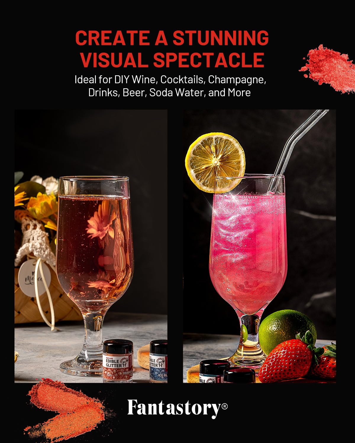 Fantastory Edible Glitter for Cocktails,Cakes,21 Colors(3g) Luster Dus –  WoodArtSupply