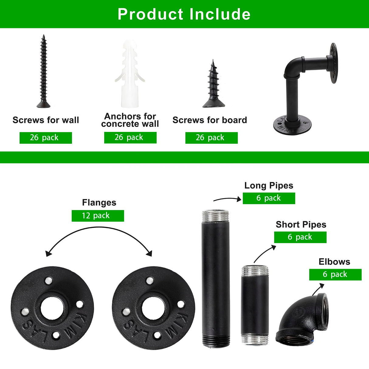 Aunulahca 3/4" Industrial Pipe Shelf Brackets (6 Pack Black) for 10 12 Inches Board, Black Iron Floating Shelf Brackets Heavy Duty Industrial DIY L Aunulahca