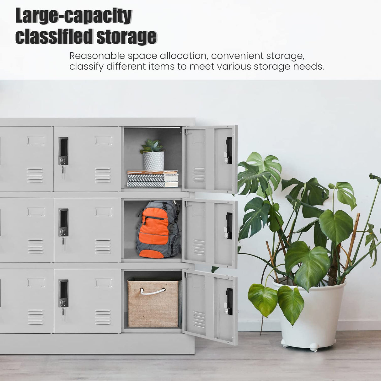 Greenvelly 9 Door Storage Locker for Employee, Metal Locker for Office, Gym, Shool,Lockable Black Steel Locker with Lock and Card Slot for Greenvelly