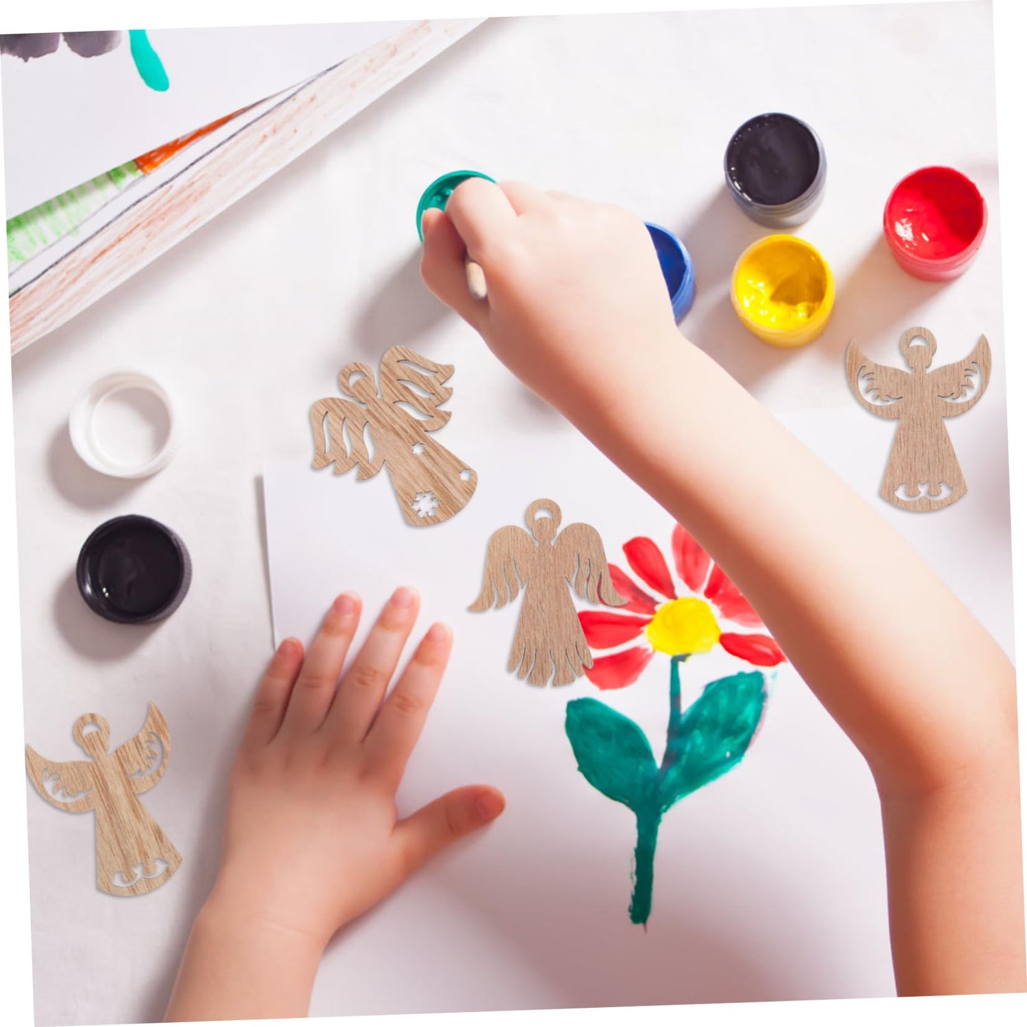 MAGICLULU 50pcs Wooden Angel Pendant Unfinished Wooden Chips Angel Wings for Crafts Christmas Wood Cutouts Blank Angel Wing Angel Christmas Ornaments MAGICLULU