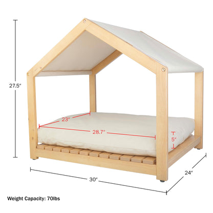 Dog House - 30x24-Inch Indoor Dog House with Soft Cushion and Adjustable Canopy - Wood Dog Furniture for Small to Medium Pets up to 70lbs by PETMAKER - WoodArtSupply