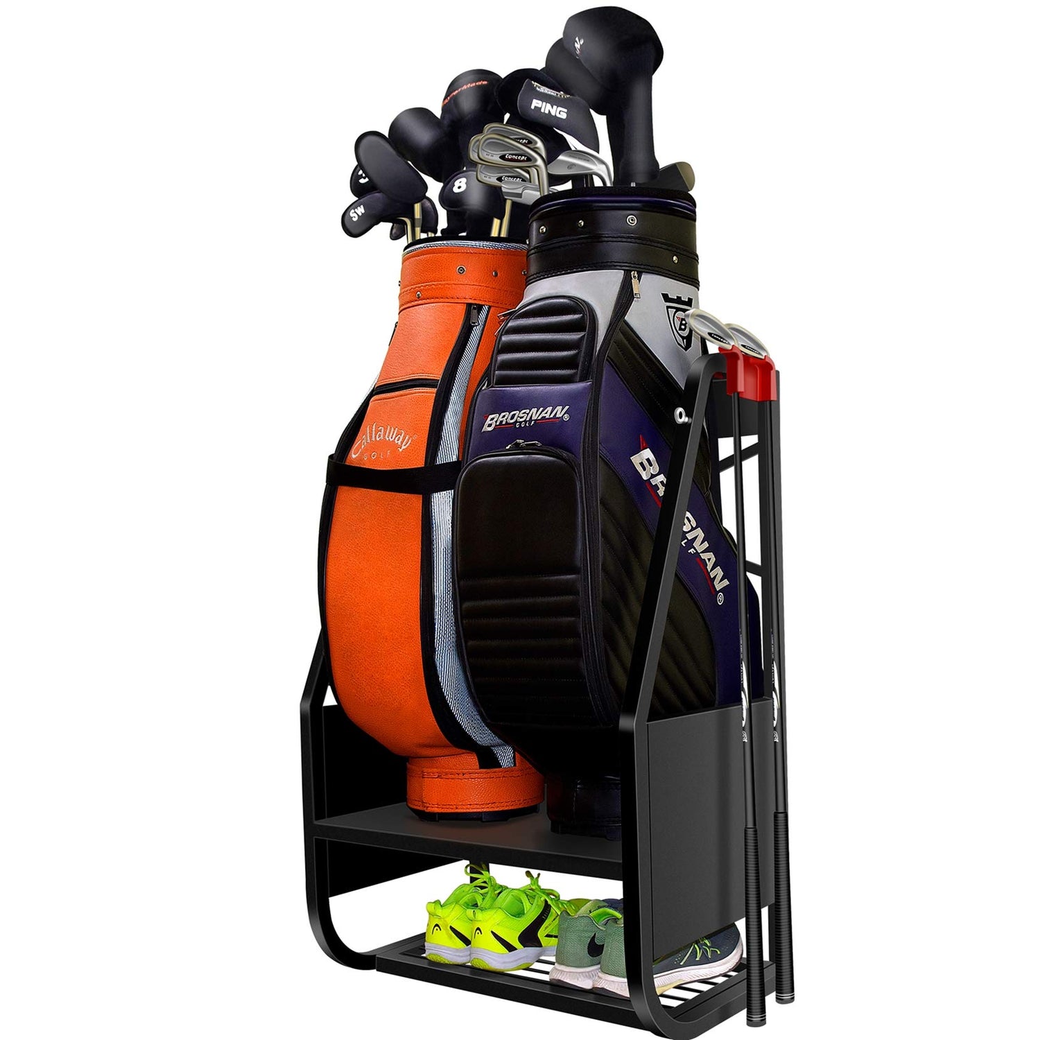 WALMANN Wall Mount Golf Bag Organizer for Garage, Extra Large 2 Golf Bag Stand Golf Equipment and Accessories Storage Rack for Garage Shed Basement WALMANN