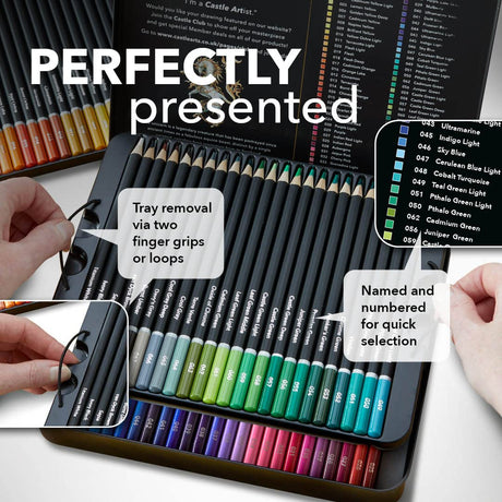 Castle Art Supplies 72 Colored Pencils Set | Quality Soft Core Colored Leads for Adult Artists, Professionals and Colorists | Protected and Organized Castle Art Supplies