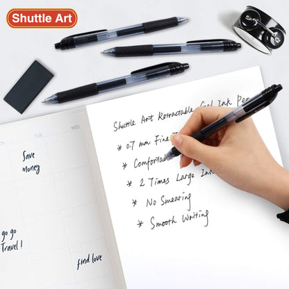 Shuttle Art Black Gel Pens, 100 Pack Retractable Medium Point Rollerball Gel Ink Pens Smooth Writing with Comfortable Grip for Office School Home - WoodArtSupply