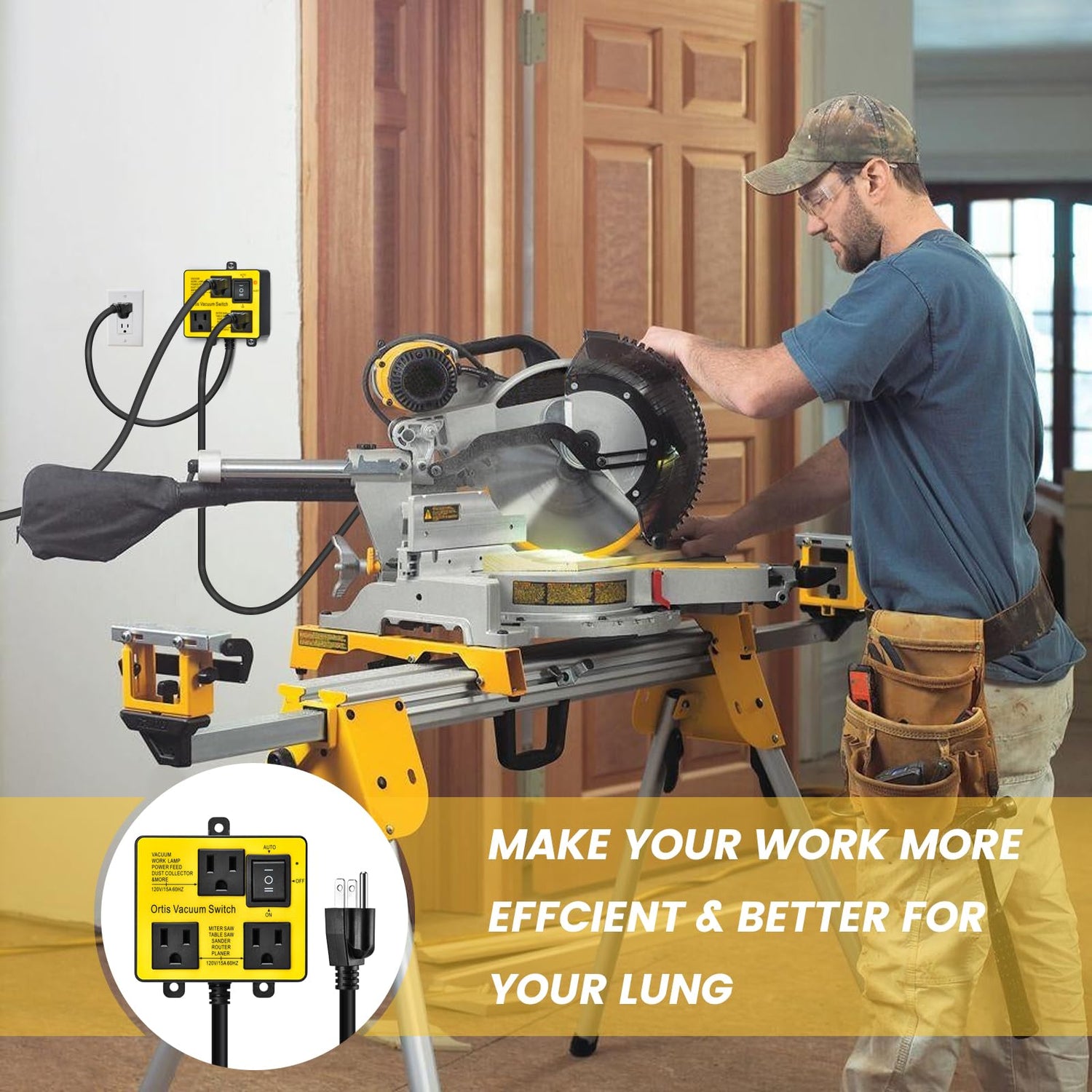 Automatic Vacuum Switch, Ortis Vacuum Switch for More Power Tools, Delay Vacuum On/Off to Prevent Circuit Overload and Tripping, Keep Your Workplace Ortis