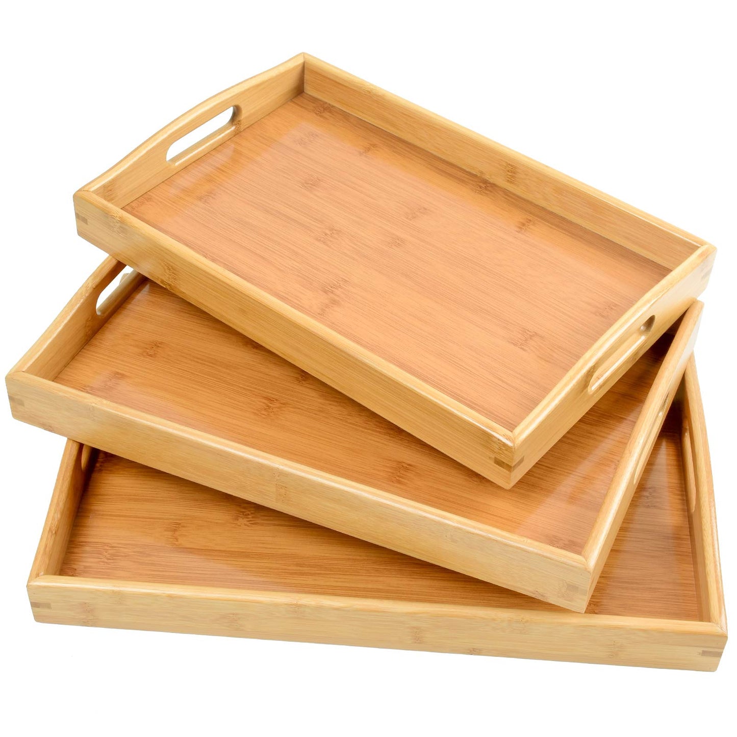 Bamboo 3 Pack Serving Tray Kitchen Food Tray with Handles Serving Platters Tray Great for Dinners Party,Tea Bar, Table Breakfast Snack