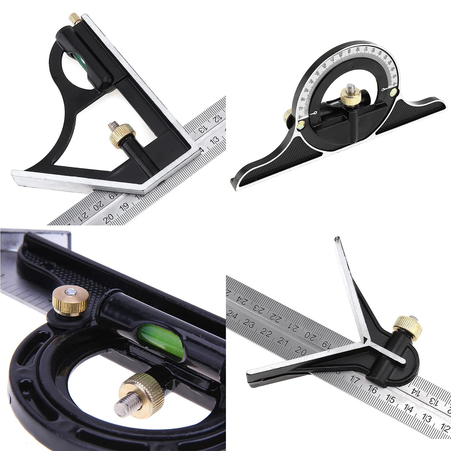 Square Angle Ruler,3Pcs/Set 300mm Stainless Steel t Square Ruler Adjustable Sliding Combination Square Square Ruler & Protractor Level Measure Terizger