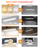65 LED Under Cabinet Lights 2 Packs, 3 Color Temperatures Dimmable Motion Sensor Closet Lights, 2500mAh Rechargeable Under Counter , Wireless Night HIBOITEC