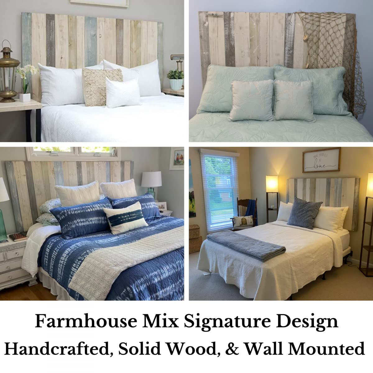 Farmhouse Mix Solid Wood Queen Headboard - Handcrafted Floating Wall Mount, Adjustable Height - WoodArtSupply