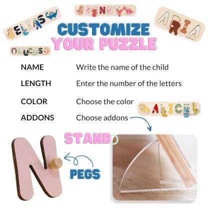 Personalized Baby Gifts Wooden Name Puzzle Custom Puzzle For Toddlers 1-3 Years Old Baby Name Puzzle Montessori Room Decor Name Gift Boys And Girls - WoodArtSupply