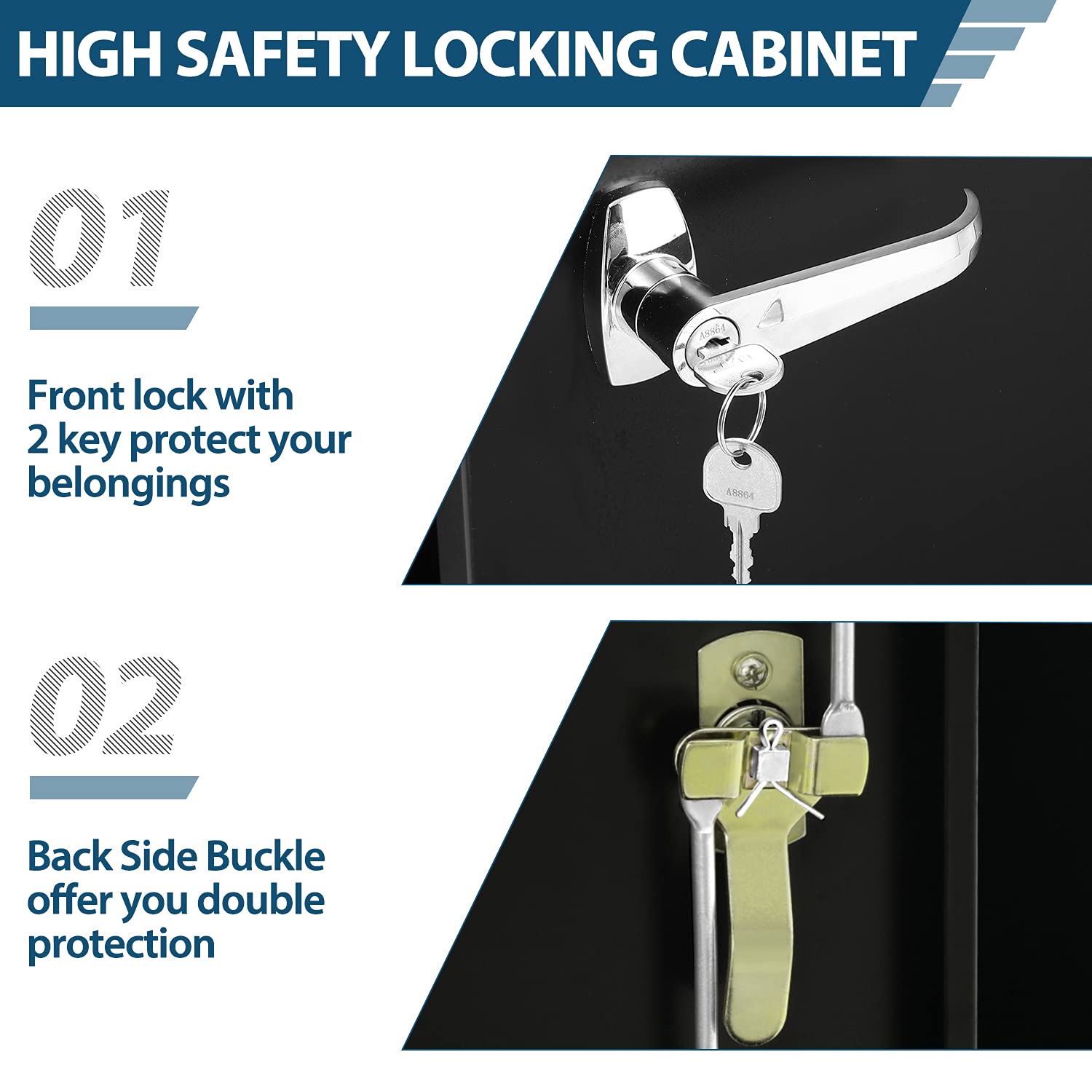 INTERGREAT 42" Metal Storage Cabinet with Locking Doors, Lockable Steel Storage Cabinet with 2 Doors and Shelves, Black Metal Cabinet with Lock, INTERGREAT