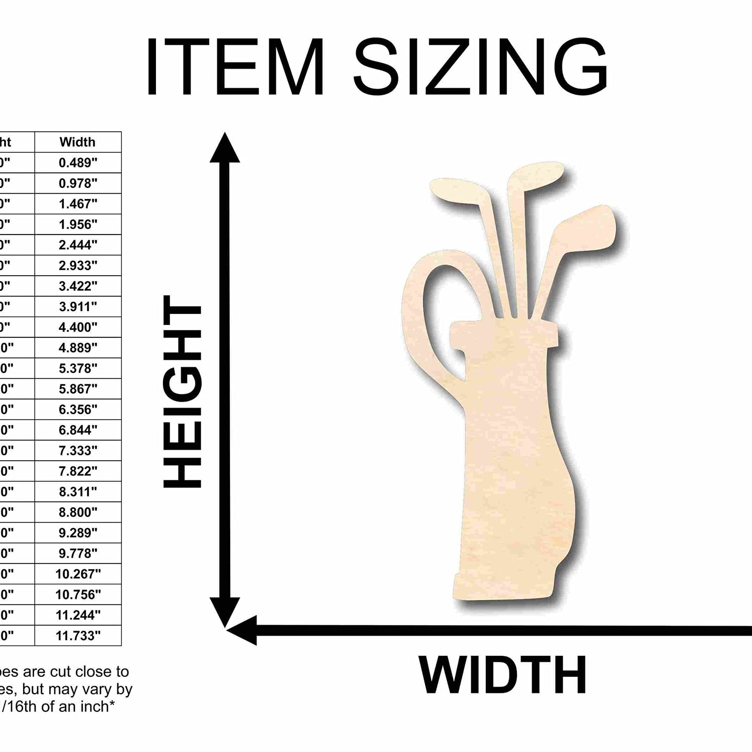 Unfinished Wood Golf Bag Silhouette - Craft- up to 24" DIY 4" / 1/4" 24 Hour Crafts