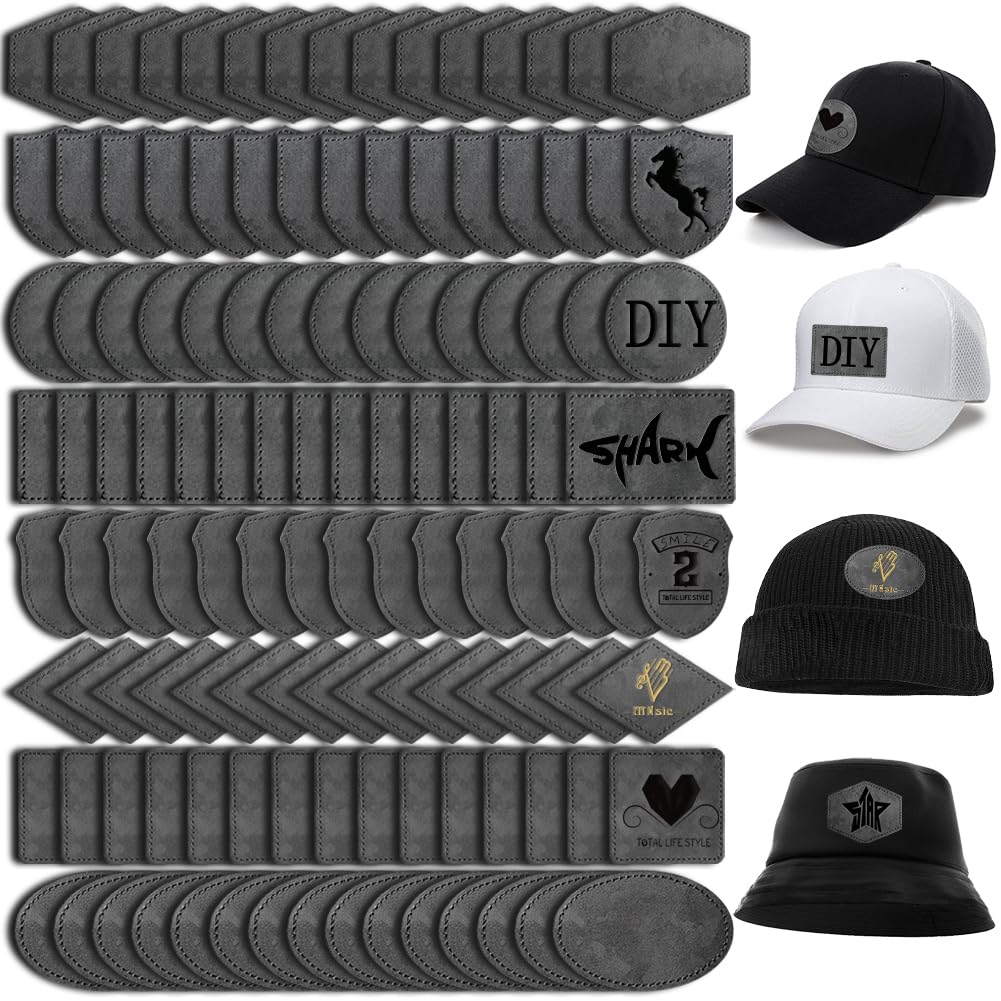 120PCS Blank Hat Patches Laserable Square Rustic Leatherette Patch Adhesive Faux Leather Patches Blanks for Hats Fabric Custom Repair Sew Laser Bestlabel