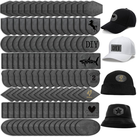 120PCS Blank Hat Patches Laserable Square Rustic Leatherette Patch Adhesive Faux Leather Patches Blanks for Hats Fabric Custom Repair Sew Laser Bestlabel