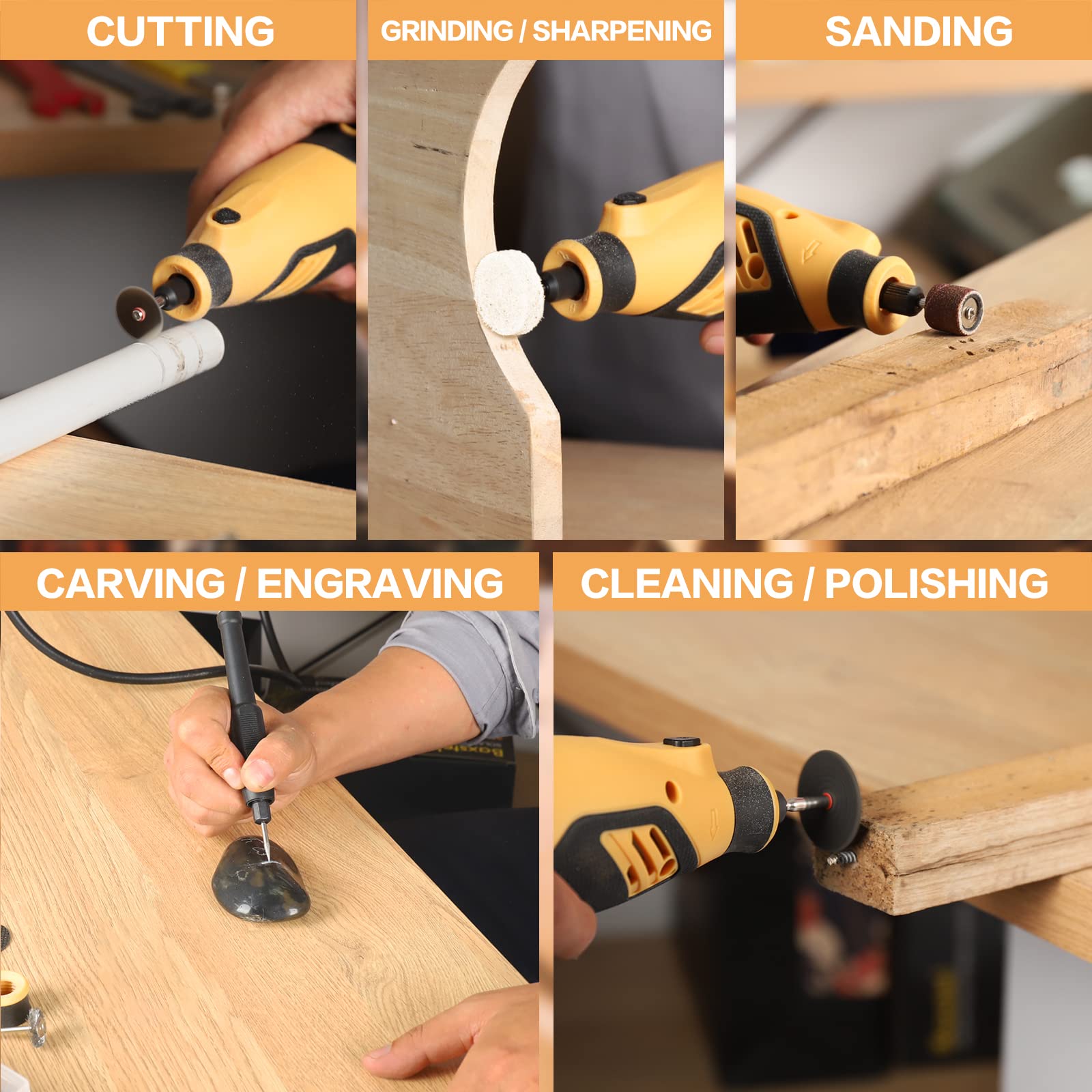 Rotary Tool, Handstar Rotary Tool Kit, 6 Variable Speed Electric Drill Set, Large LED Screen Display, 10000-35000 RPM with Flex Shaft and Carrying - WoodArtSupply
