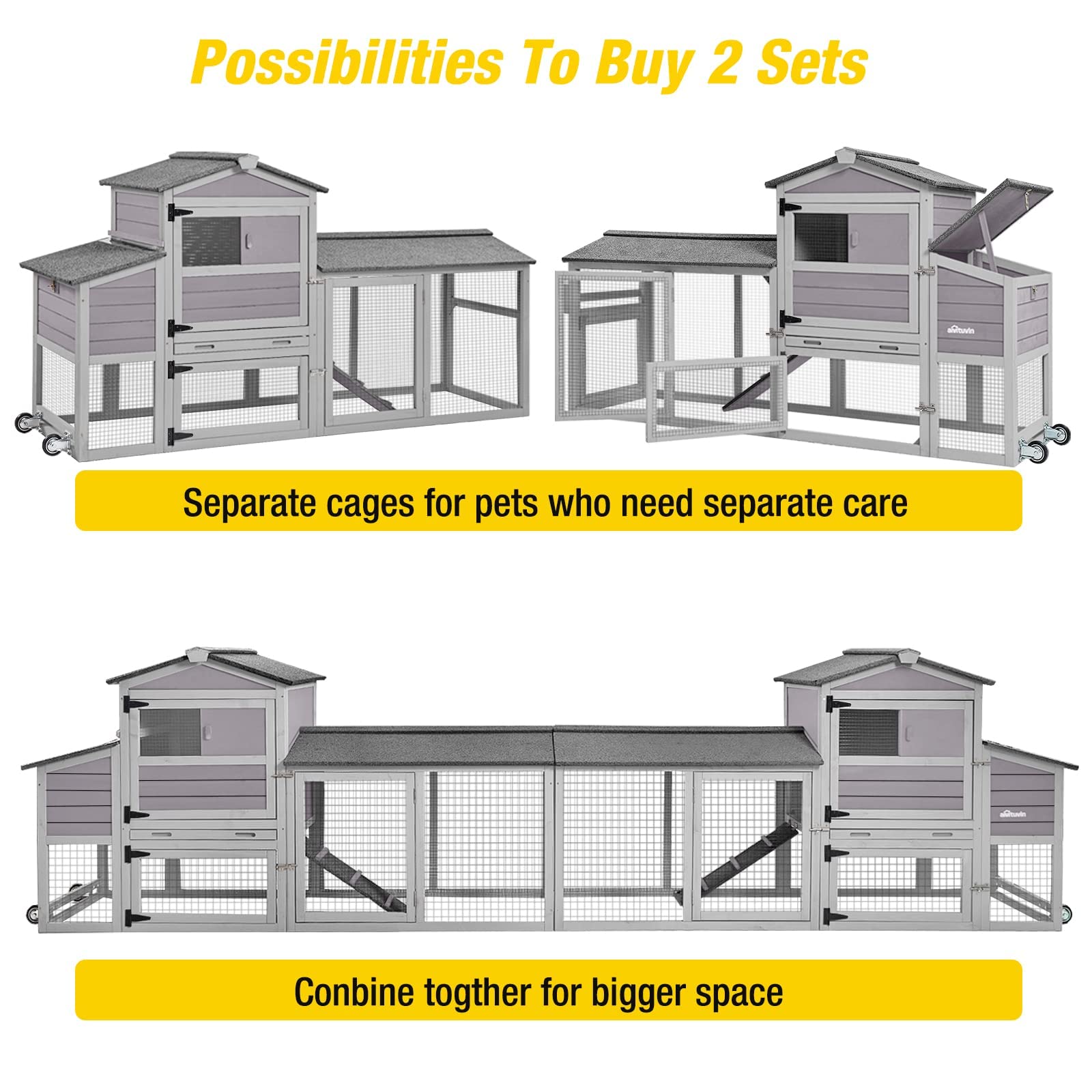 Aivituvin Chicken Coop Hen House Portable with Wheel Wooden Poultry Cage with Nesting Box Outdoor Chicken House with Run 80" - WoodArtSupply