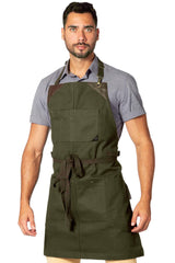Under NY Sky Knife-Roll Forest Green Apron – Heavy-Duty Canvas, Leather Reinforcement – Adjustable for Men and Women – Pro Chef, Barbecue, Butcher, Under NY Sky