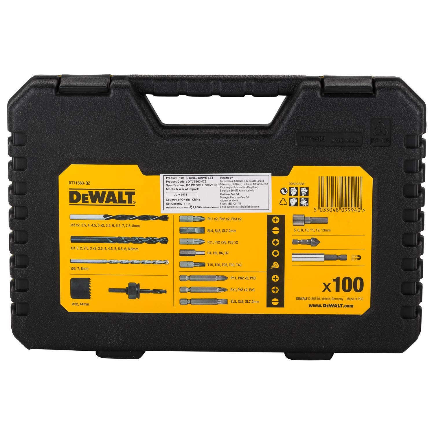 DEWALT DT71563-QZ Combination Drill BIT Set 100 Piece Set DEWALT