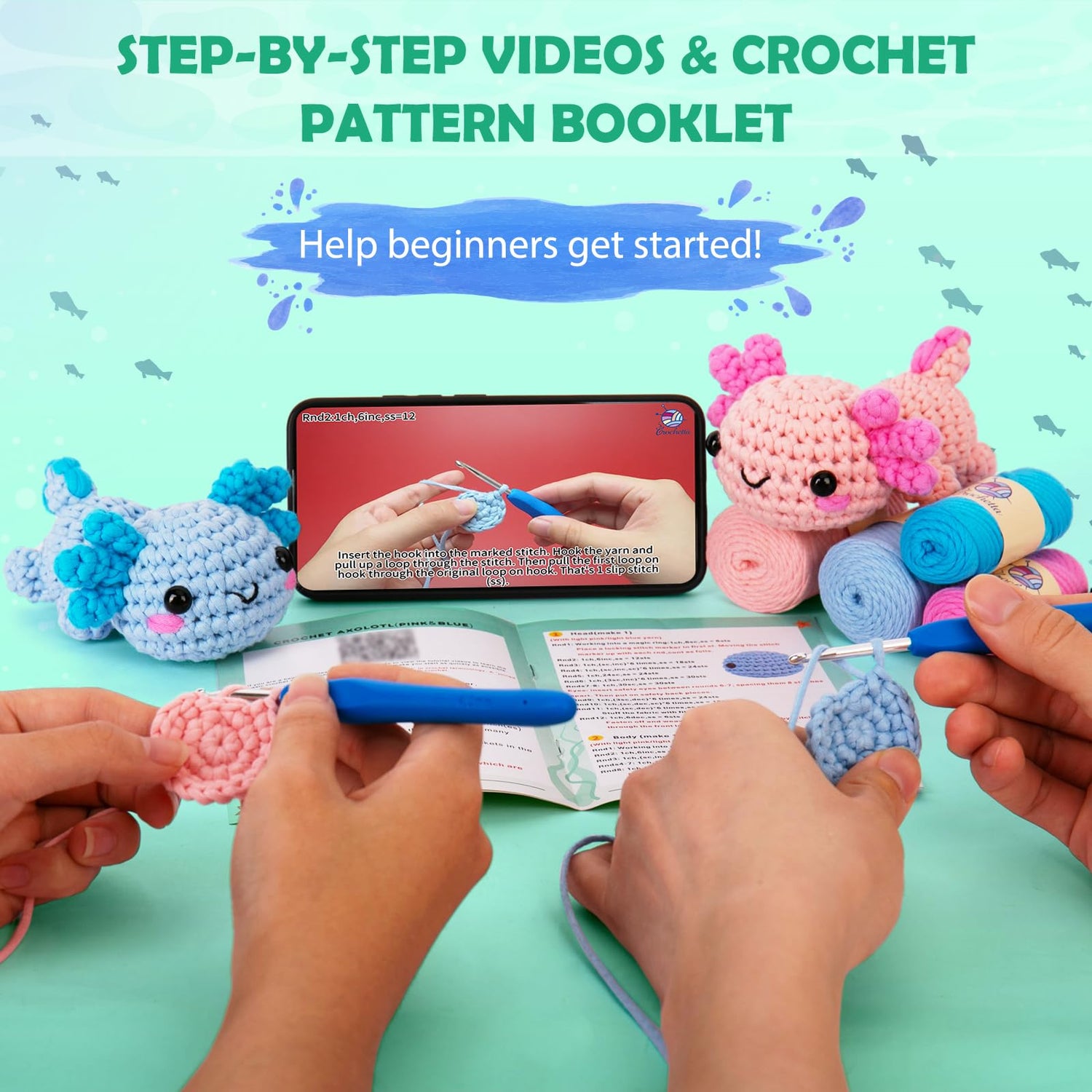 Crochet Kit for Beginner, Crochet Starter Kit w Step-by-Step Video Tutorials, Crochet Kit for Beginners, Beginner Crochet Kit for Adults Kids Women Crochetta
