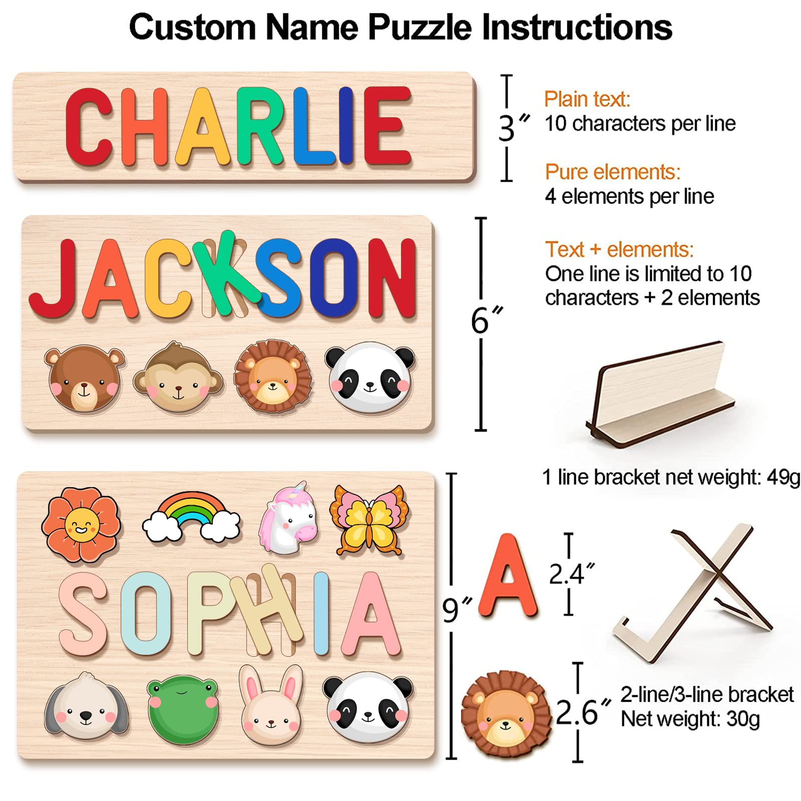 BeneCharm Personalized Name Puzzle for Kids, Easter Basket Stuffers, Easter Gifts for Baby, Personalized Baby Gifts, First Birthday Gift, Montessori - WoodArtSupply