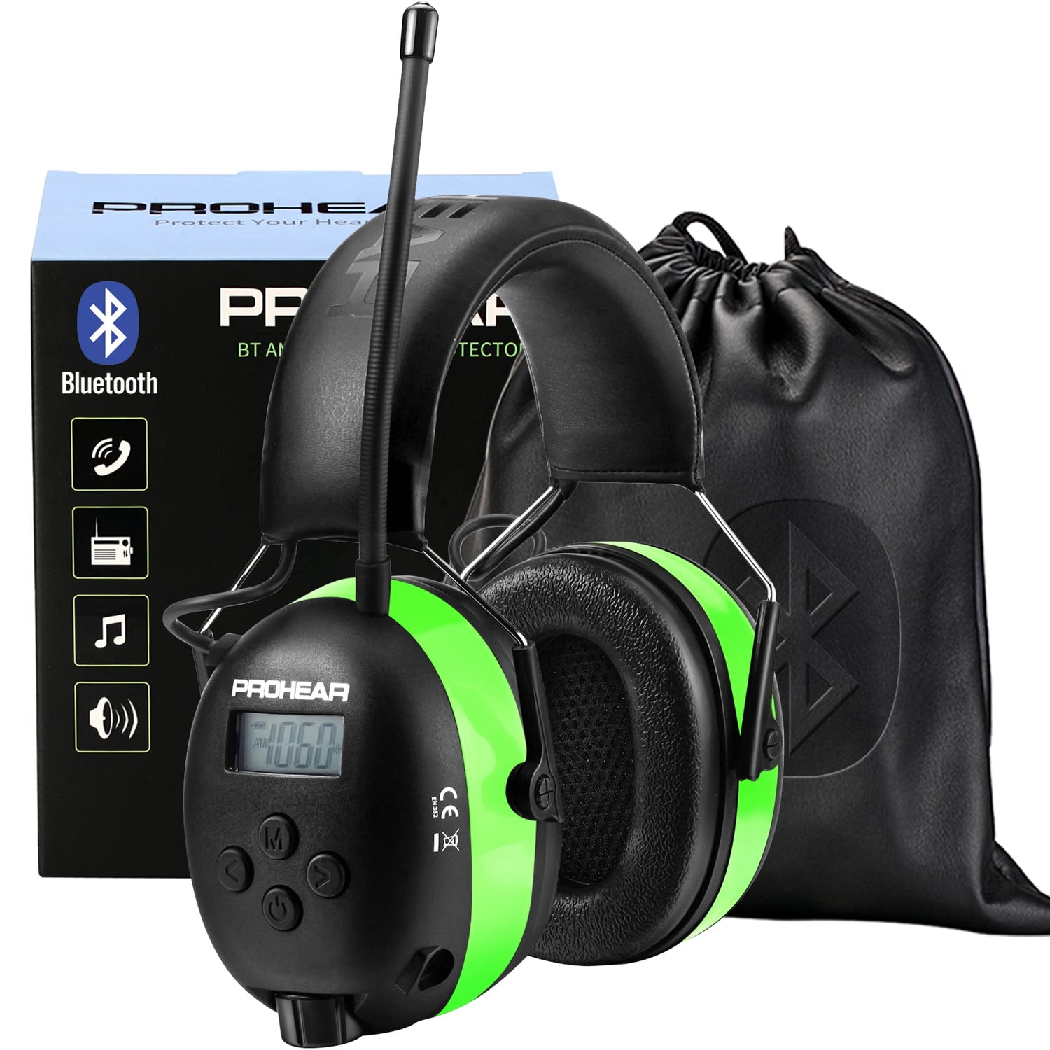 PROHEAR 033 Upgraded 5.3 Bluetooth Hearing Protection AM FM Radio Headphones, Noise Reduction Safety Earmuffs with Rechargeable 2000 mAH Battery, Ear PROHEAR