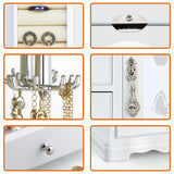 RR ROUND RICH DESIGN Jewelry Box - Made of Solid Wood with 4 Drawers Organizer and Built-in Necklace Carousel and Large Mirror White RR ROUND RICH DESIGN