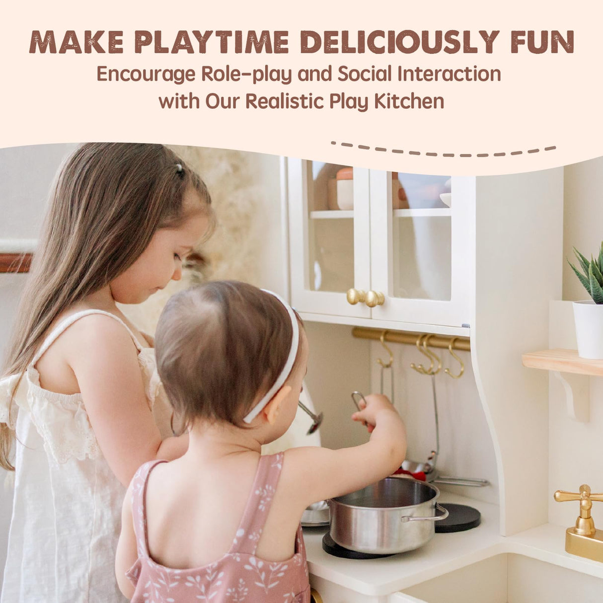 Tiny Land Play Kitchen for Kids, Wooden Play Kitchen with Toy Storage System, Toy Kitchen Set with Plenty of Play Features, Kids Play Kitchen Tiny Land
