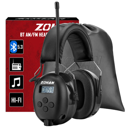 ZOHAN 033 Bluetooth AM/FM Radio Headphones with 2000mAh Rechargeable Battery,25dB NRR Noise Reduction Safety Earmuffs - WoodArtSupply