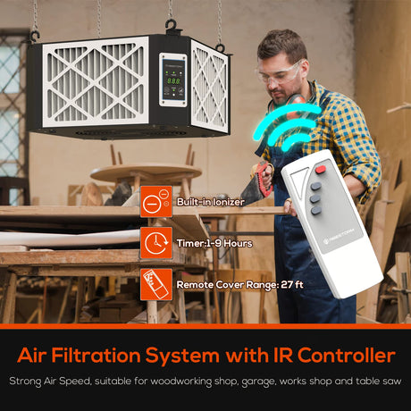 ABESTORM 360 Degree Intake Air Filtration System Woodworking, 1350CFM Hanging Air Filter with Strong Vortex Fan, Shop Dust Collector for Woodworking, Abestorm