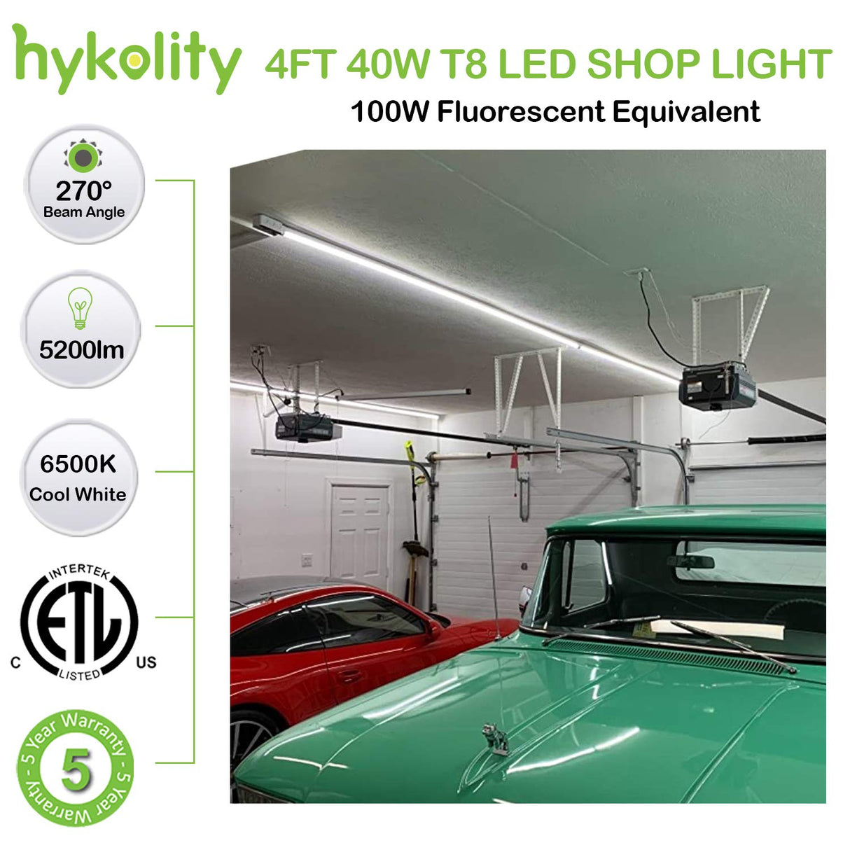 6 Pack 4FT LED Shop Light, 40W, 5200LM, 6500K Super Bright White, V Shape Integrated T8 LED Tube Light, 4 Foot Linkable Shop Lights With Built-in hykolity