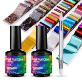 BURANO Nail Art Foil Glue Gel, 15ML 2 Bottles with 60PCS Foils Sticker, Nails Designer Adhesive Transfer Art UV LED Lamp Required BURANO